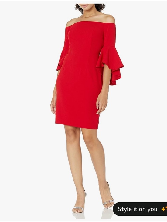Calvin Klein Dresses & Skirts - Calvin Klein Red Off-Shoulder Ruffle-Sleeve Sheath Dress